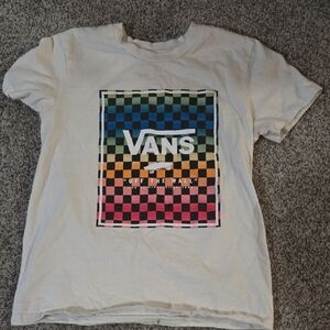 Vans White Tee with Rainbow Checkerboard Logo